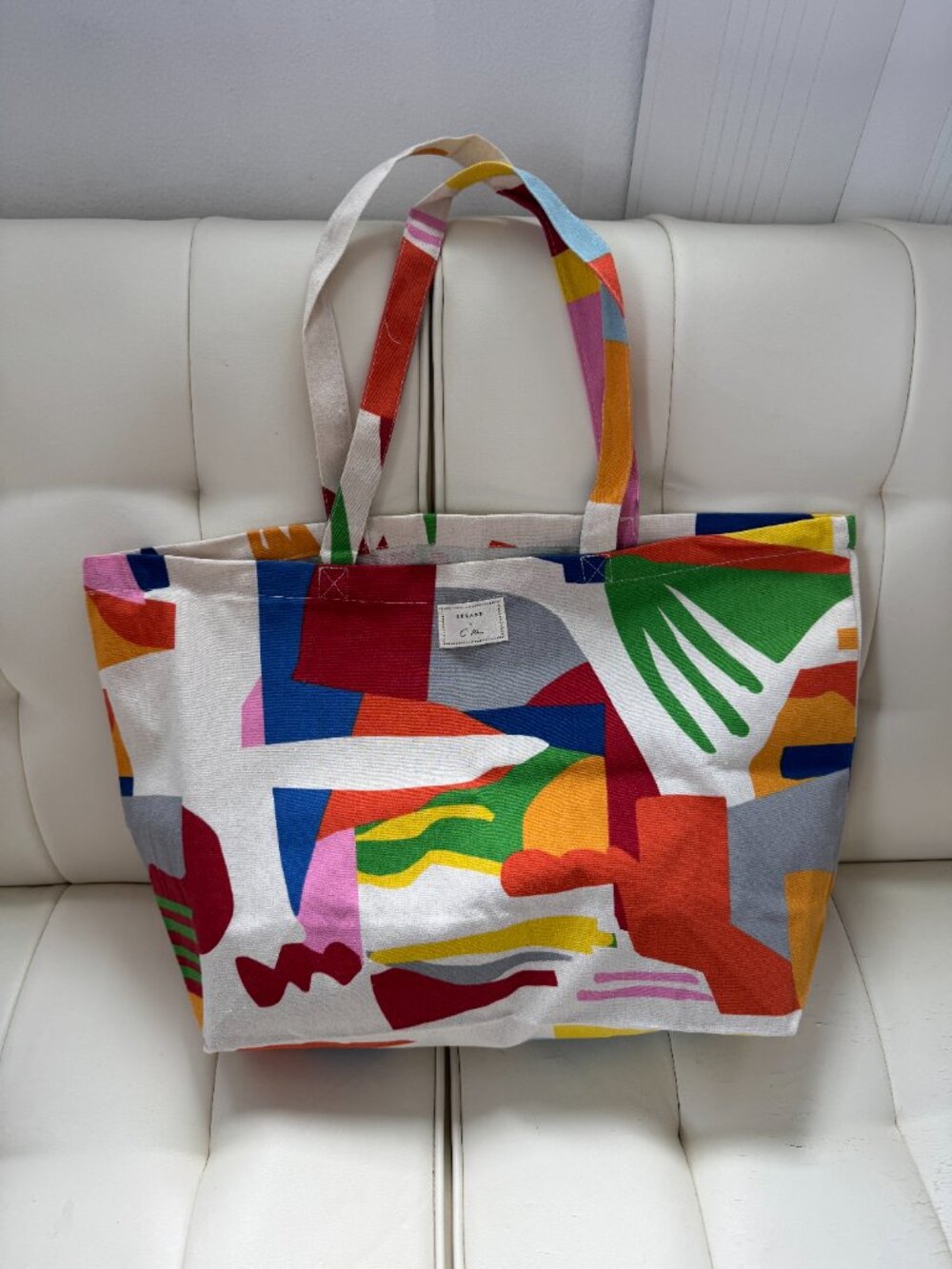 Sezane x G. Kero limited edition geometric print tote bag, multicolor, NWOT